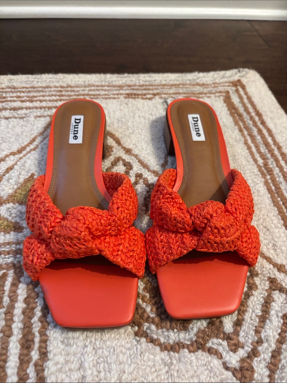 🧡DUNE Orange Laize Knit Knotted Slide Sandals